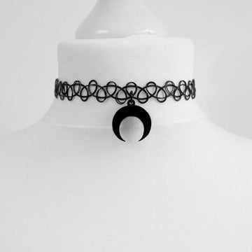Black Crescent Moon Choker Necklace Gothic Grunge Black Velvet Jewelry Gorgeous Women Pendant Gift Gothic Statement Goth New daiiibabyyy
